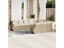 10 Pcs Conjunto De Sofás P/ Jardim Com Almofadões Vime Pe Bege Dkd Home Decor