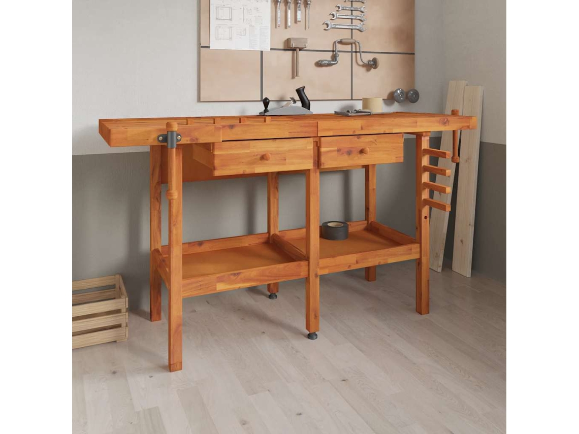 Vidaxl Bancada De Trabalho + Gavetas/tornos 162x62x83 Cm Acácia Maciça