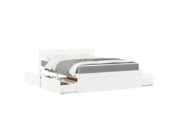 Vidaxl Cama Com Gavetas E Colchão 140x200 Cm Pinho Maciço Branco