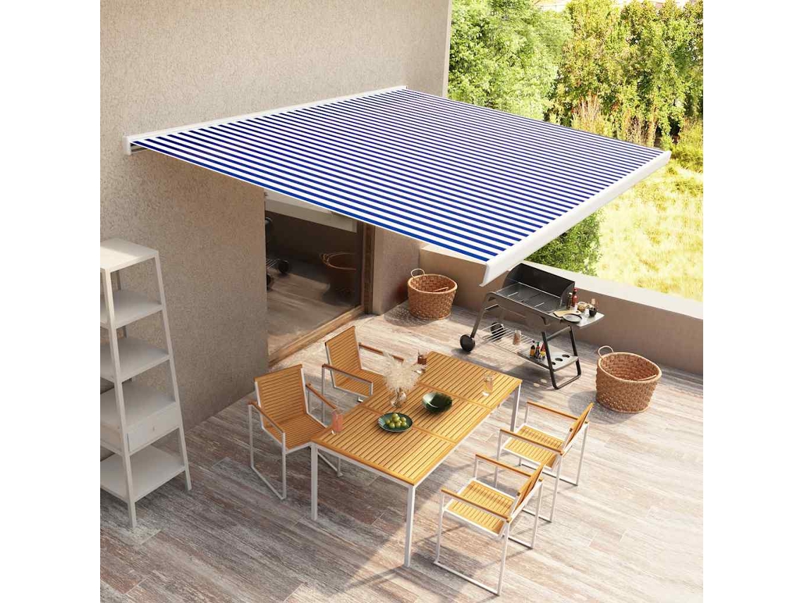 Vidaxl Toldo Motorizado Com Caixa 400x300 Cm Azul E Branco