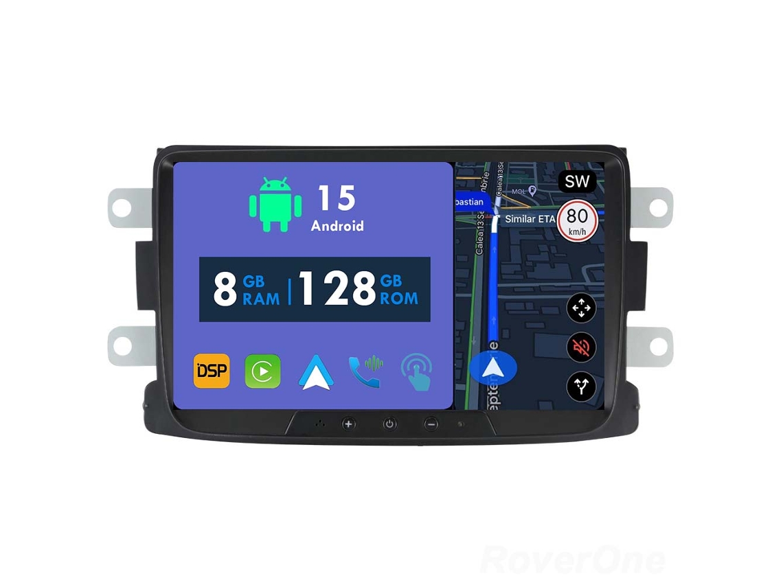 Auto Rádio Carro Bluetooth Autoradio 8GB RAM 128G ROM CarPlay GPS RoverOne para Dacia Sandero Duster Renault Captur Lada Xray 2 Logan 2 Dokker
