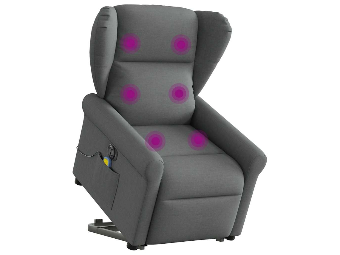 Vidaxl Poltrona Elétrica Elevatória Massagens Tecido Cinzento-escuro