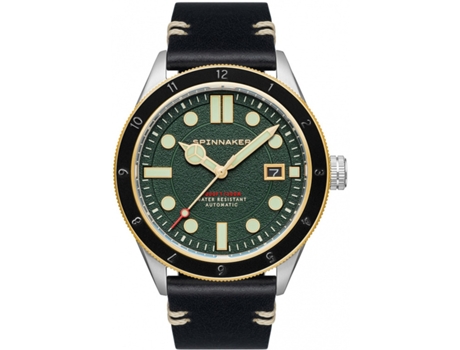 Relógio masculino preto couro real Cahill automático Sp-5096-03 SPINNAKER