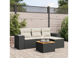 Vidaxl 5 Pcs Conjunto Sofás De Jardim Com Almofadões Vime Pe Preto