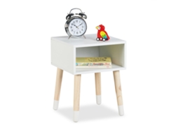Mesa De Cabeceira Infantil Com Prateleira E Pés De Madeira