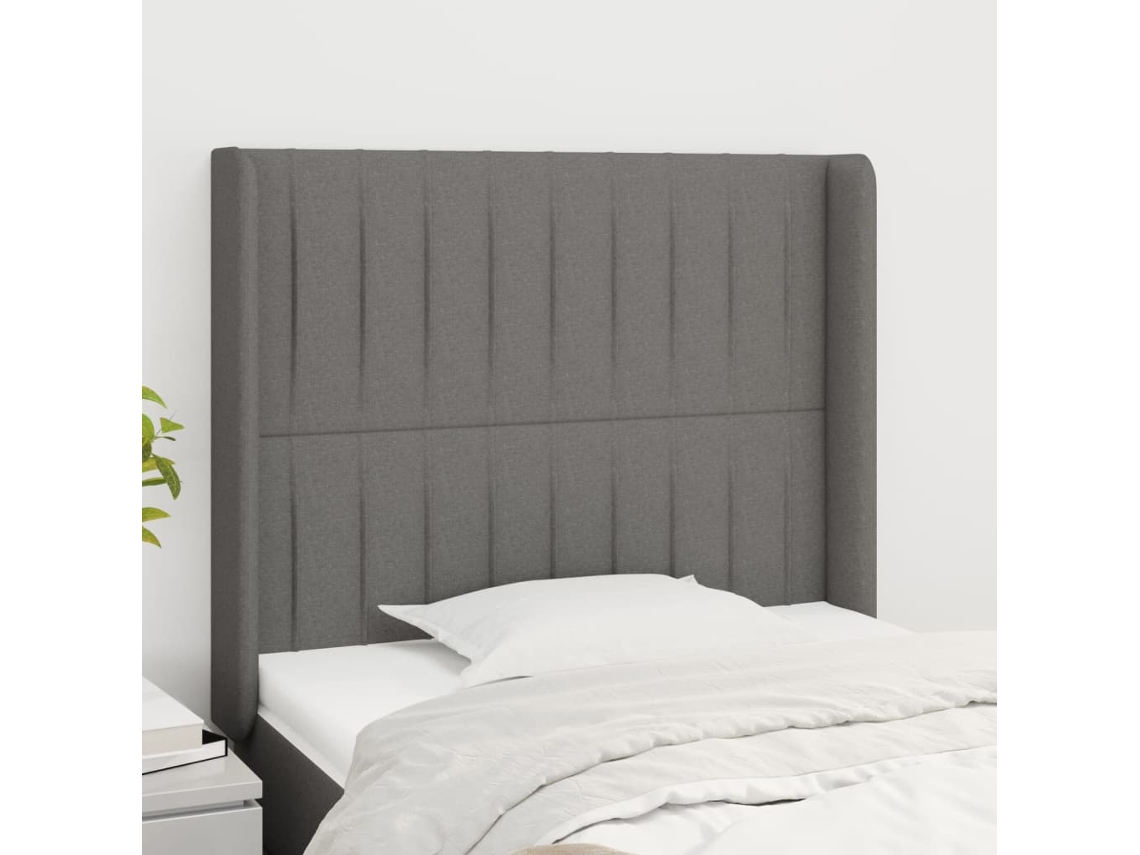 Vidaxl Cabeceira Cama C/ Abas Tecido 83x16x118/128 Cm Cinzento-escuro