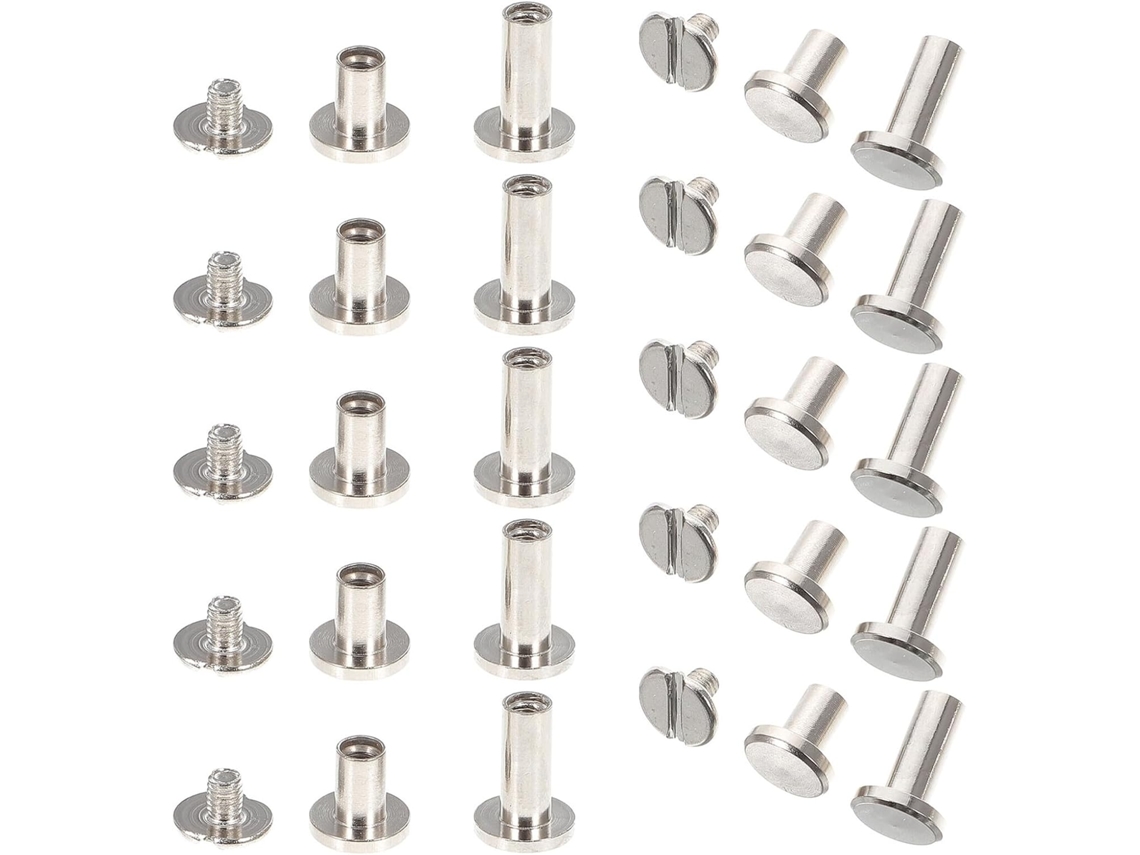 Conjunto Magiclulu de 30 Parafusos de Fixação para Cintos Couro e Álbuns, Parafusos Sólidos 8mm, Kit Rebites para