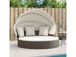 Vidaxl Cama Lounge De Exterior C/ Toldo E Almofadões Vime Pe Castanho
