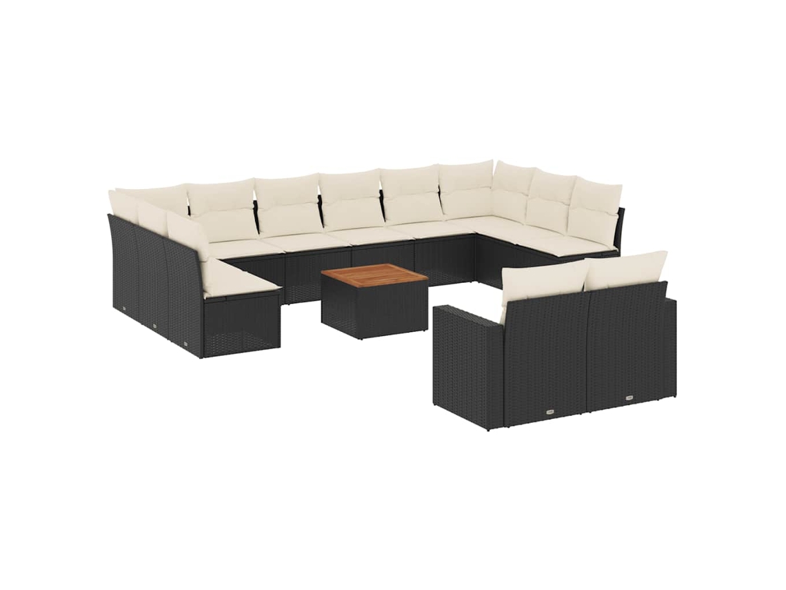 Conjunto de 13 Sofás de Jardim com Almofadões Vime Pe Preto MAISON EXCLUSIVE (N/A)
