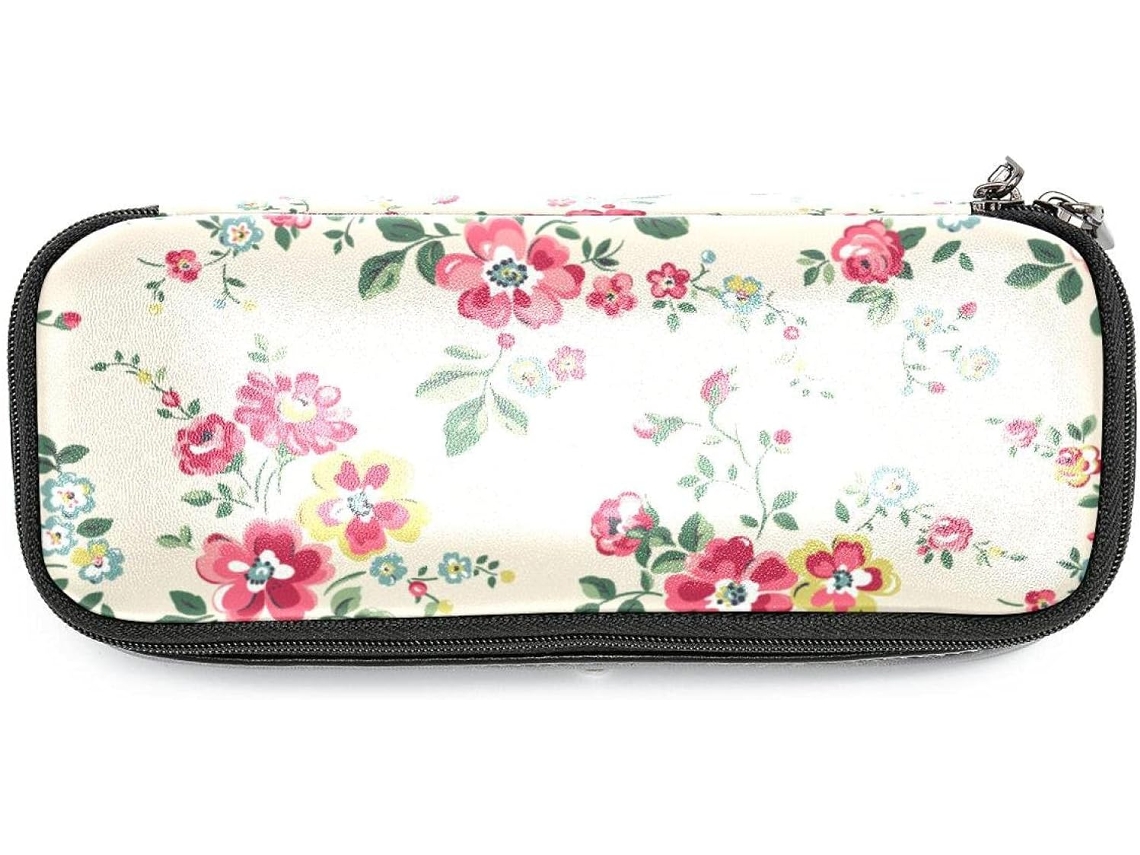 Estojo Grande Lápis De Aquarela Com Estampa Flores Vermelhas, Organizador De Maquiagem, Ideal Escola