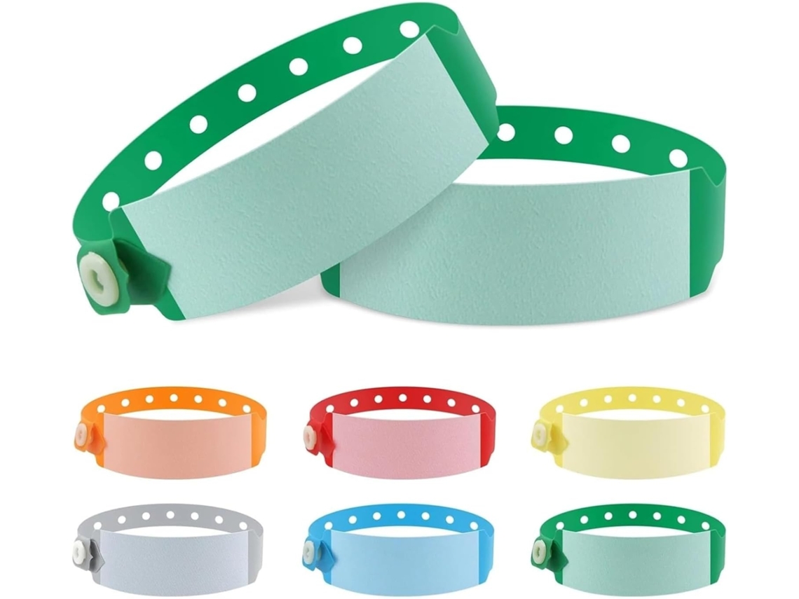 100 pulseiras descartáveis de vinil para pacientes, à prova d'água e seguras.