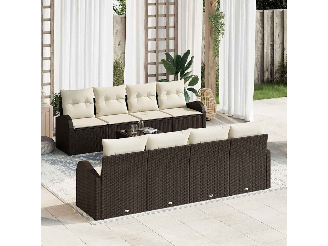 Vidaxl Conjunto De Sofá De Jardim 9 Pcs Marrom E Creme Vime Pe