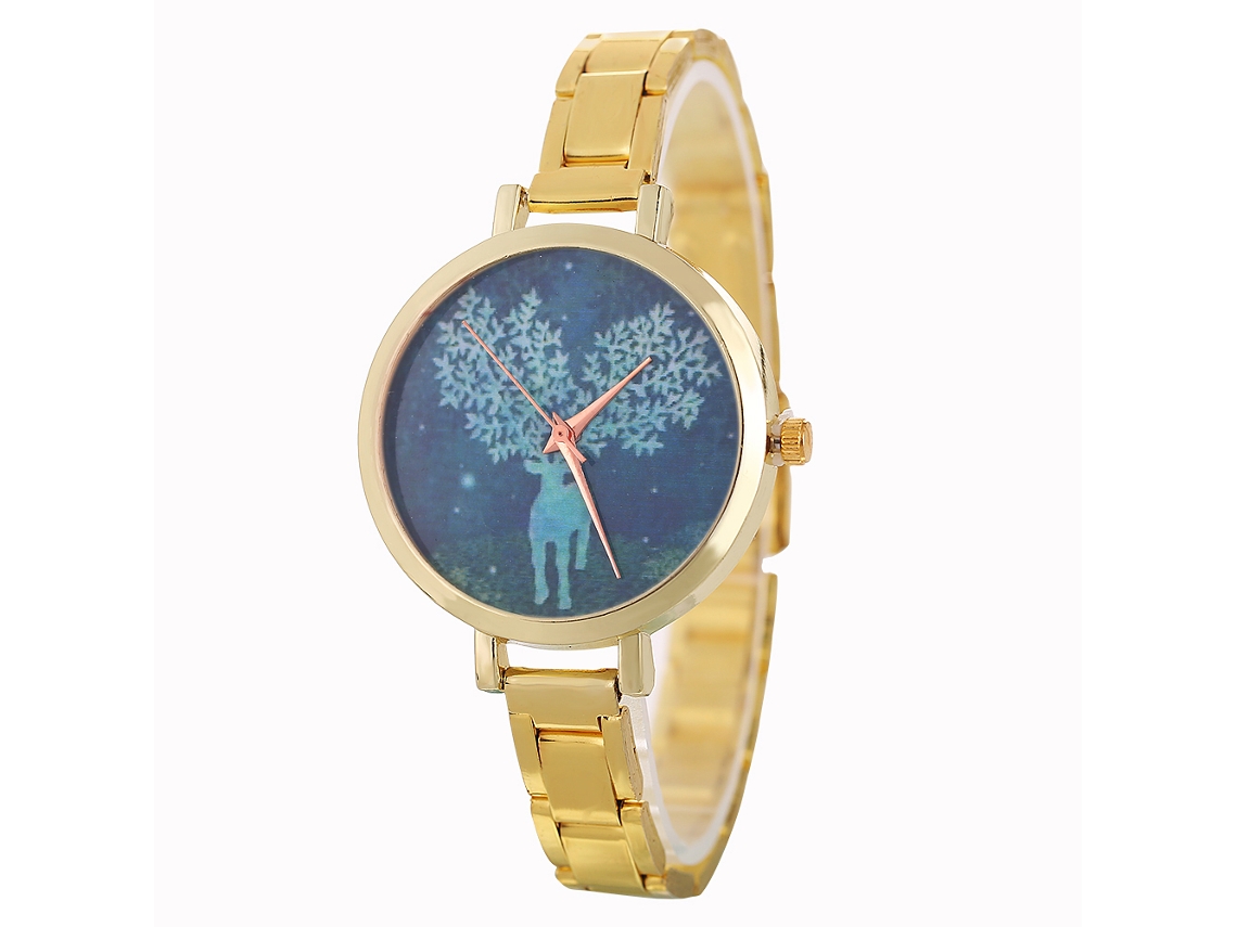 Relógio de pulso Zhoulianfa Quartz com pulseira de aço, padrão especial, mostrador redondo (dourado)
