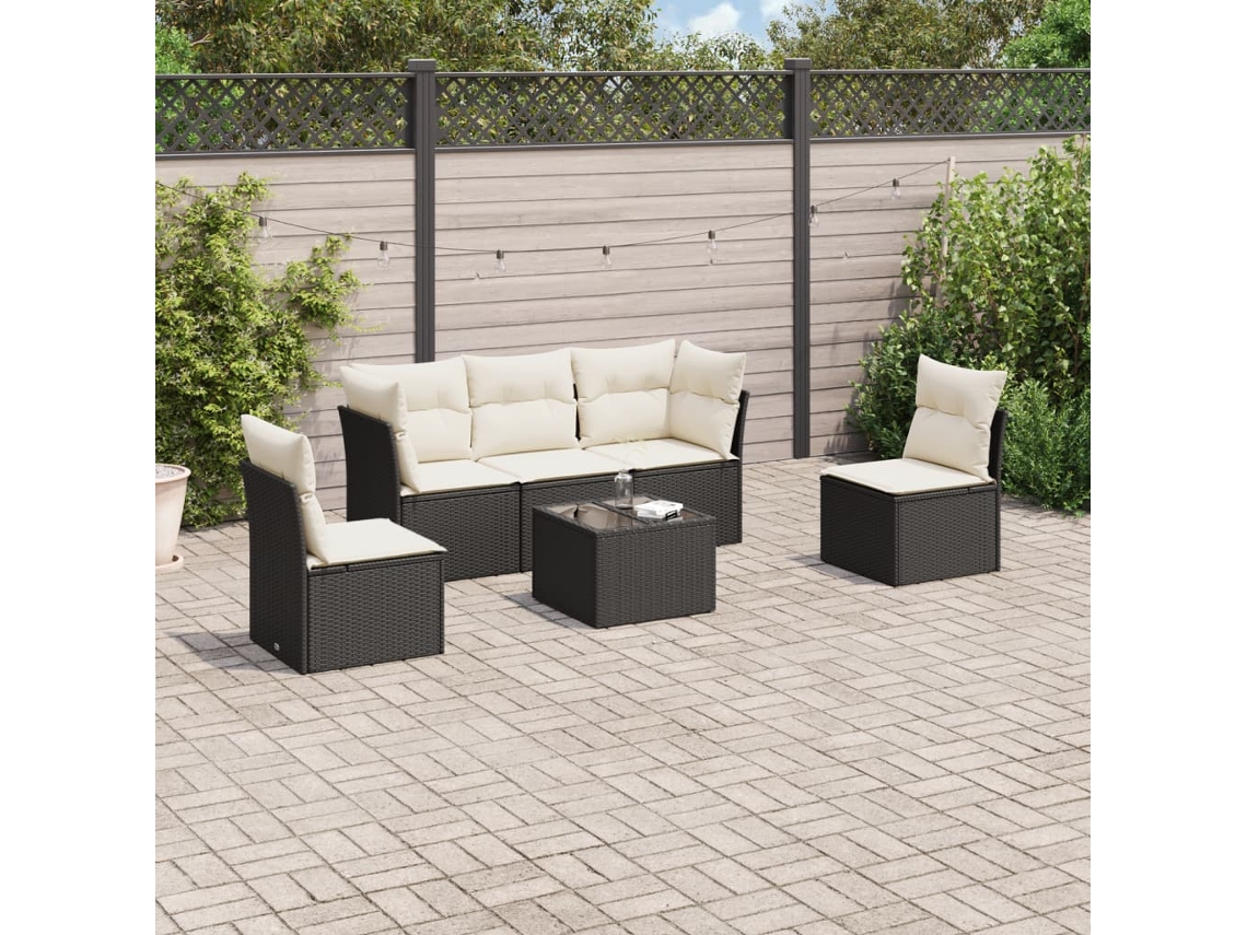 Vidaxl 6 Pcs Conjunto Sofás De Jardim C/ Almofadões Vime Pe Preto