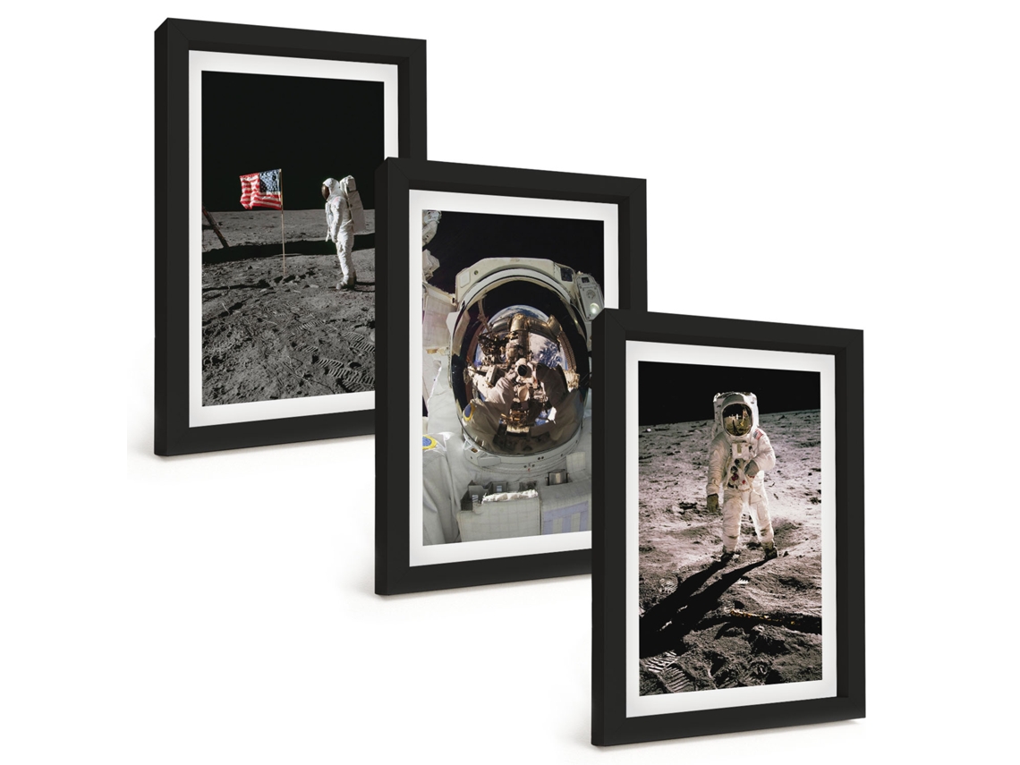 Composição De Quadros Pouso De Astronautas, Lua, Nasa Espelharte (3 Peças 20x30 Cm)