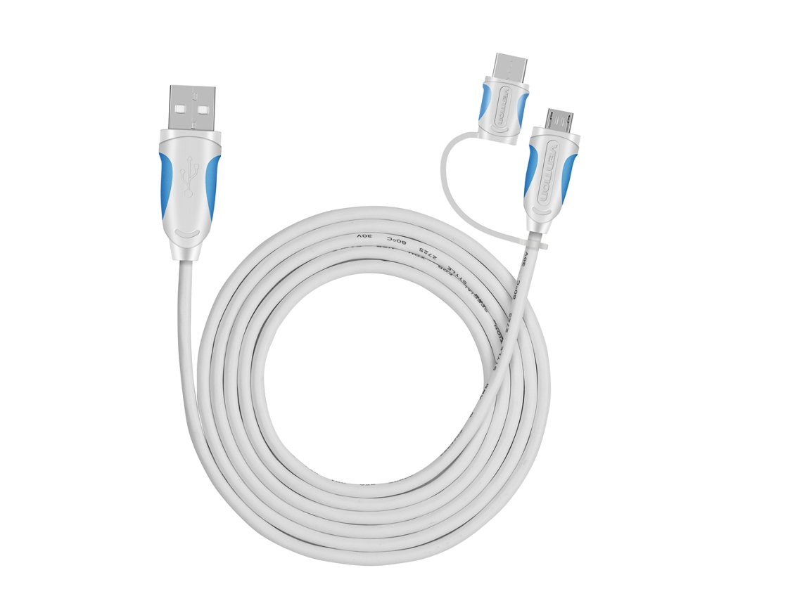 Cabo 2 em 1 Micro Usb Type C Branco 1,5m LAXISCREED