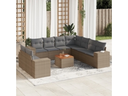 Vidaxl 10 Pcs Conjunto De Sofás P/ Jardim Com Almofadões Vime Pe Bege