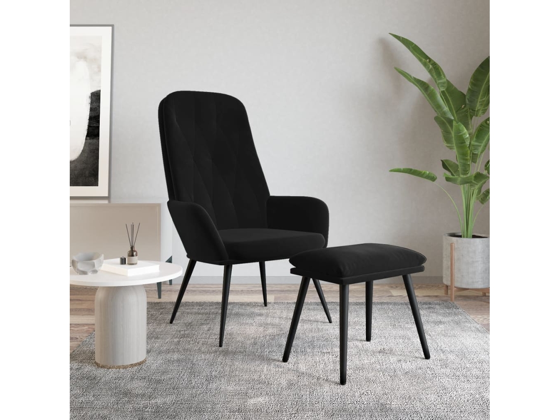 Vidaxl Cadeira De Descanso Com Banco P/ Pés Veludo Preto