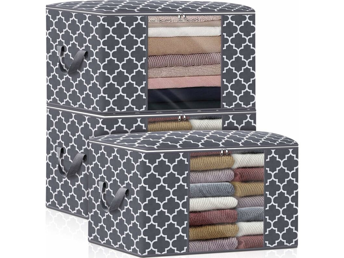 Conjunto De 3 Sacos Organizadores Grandes De 100l Para Cobertores, Roupas E Roupa De Cama, Edredons, Dobráveis E Compactos, Cinza
