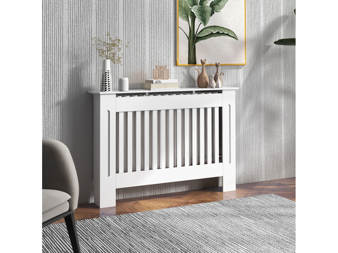 Cobertura Radiador Moderna de Mdf com Prateleira Superior para Sala Estar Dormitório Escritório 112x19x81cm Branco