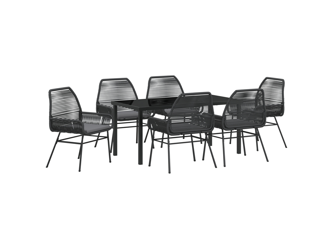 Conjunto 7 De Jantar De Jardim Com Almofadas Vidaxl Preto Rattan Polimérico