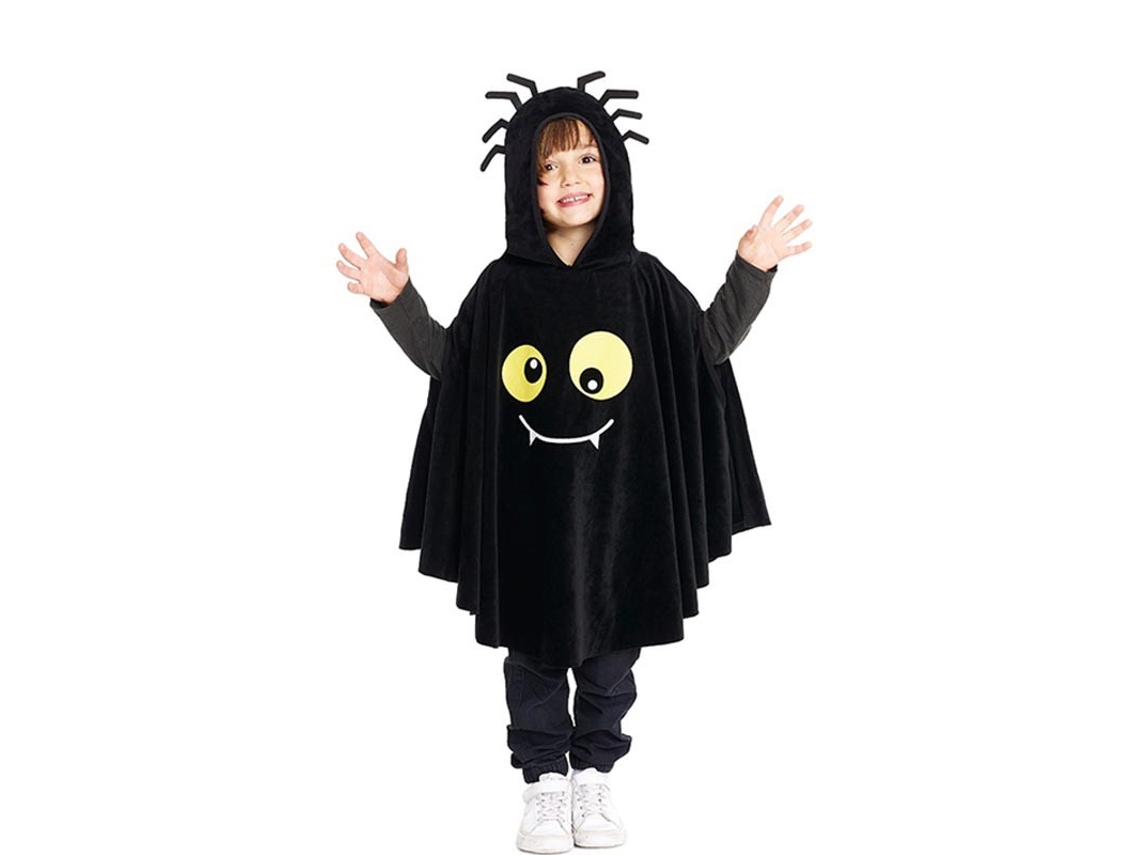 Fato de Aranha Negra ou poncho com capuz para bebé e criança