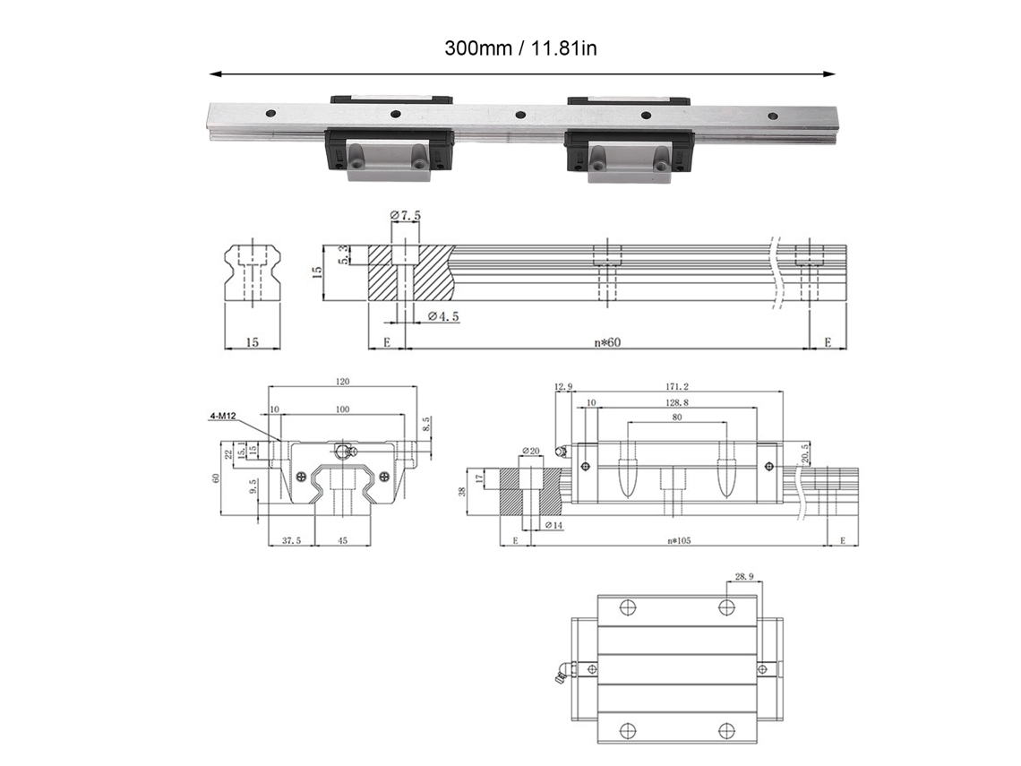 Rai Linear Hgr15 De 300mm Com Bloco Hgh15ca Cnc
