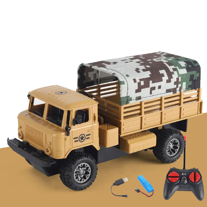 (1 bateria) Caminhão off-road com controle remoto e faróis de LED, Caminhão militar eletrônico