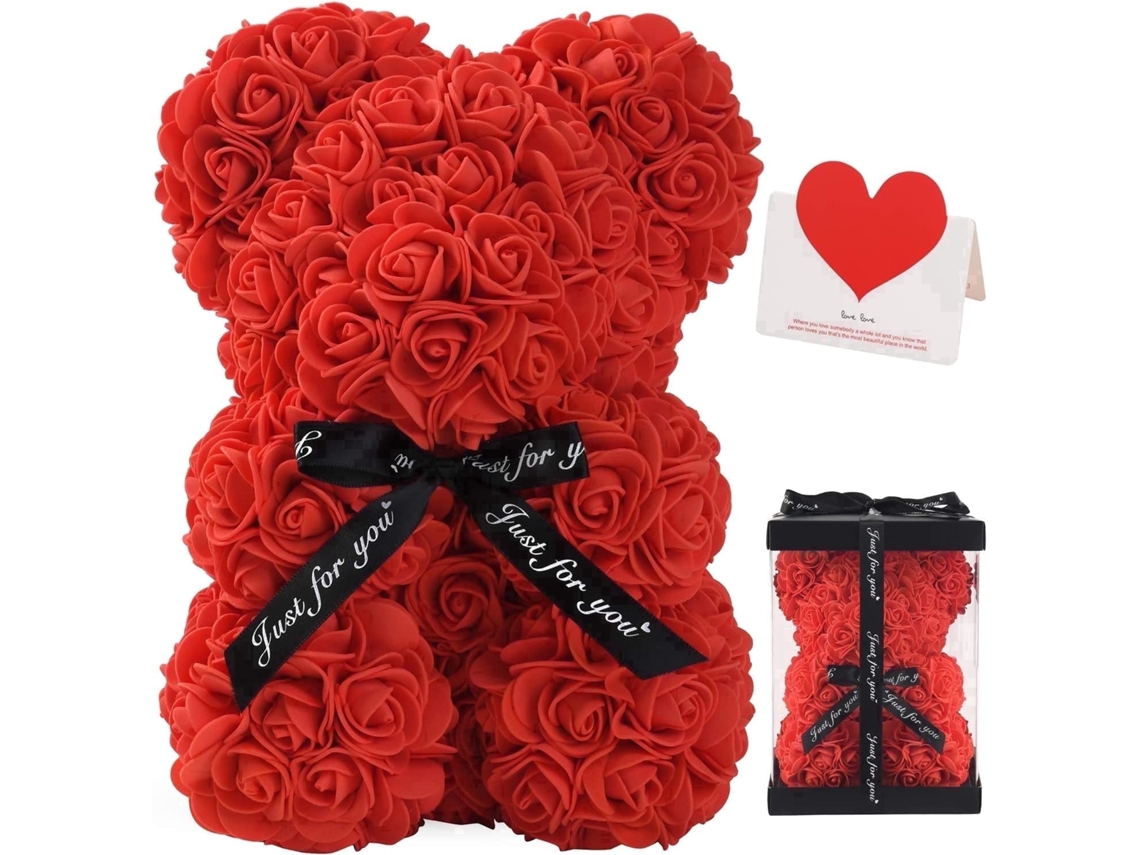 Ursinho de Pelúcia Floral Artesanal com Caixa e Cartão, Presente Romântico para Mãe, Esposa Namorada, Ideal Dia Dos Namorados Aniversários STELASPLEN