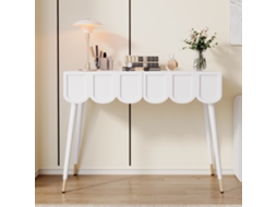 Conjunto Moderno Branco: Cômoda Com 6 Gavetas E Detalhes Dourados + Espelho Quadrado 80x106 Cm. Ideal Para Hall, Quarto E Sala.