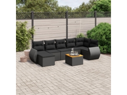 8 Pcs Conjunto Sofás De Jardim Com Almofadões Vime Pe Preto Dkd Home Decor
