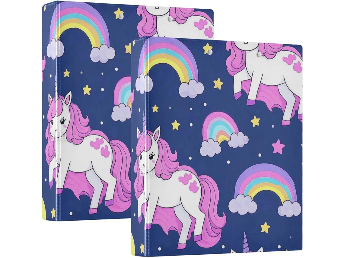 Pasta Com Desenho De Unicórnio E Estrela, Cor Pêssego E Roxo, 3, 8cm 1, 5 Polegadas, 3 Argolas Com Bolsos, Pacote Com 1 2