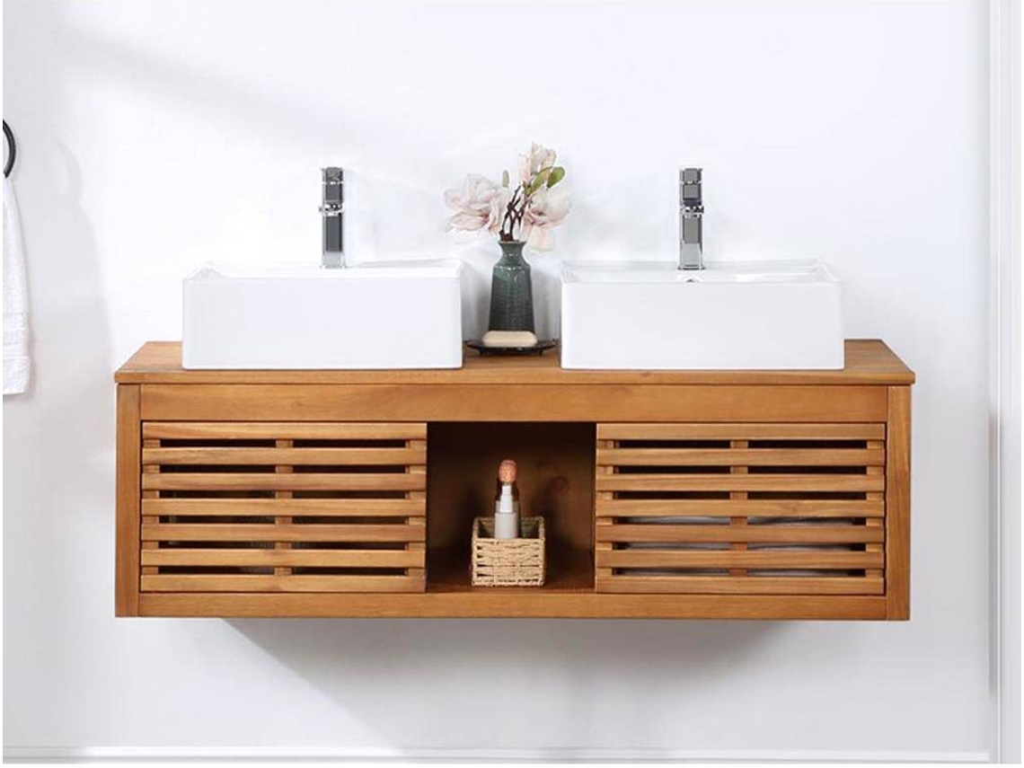 Móvel Lavatório Duplo Penebel VENTE-UNIQUE.PT (Natural Escuro - Madeira - 130x50x130 cm)
