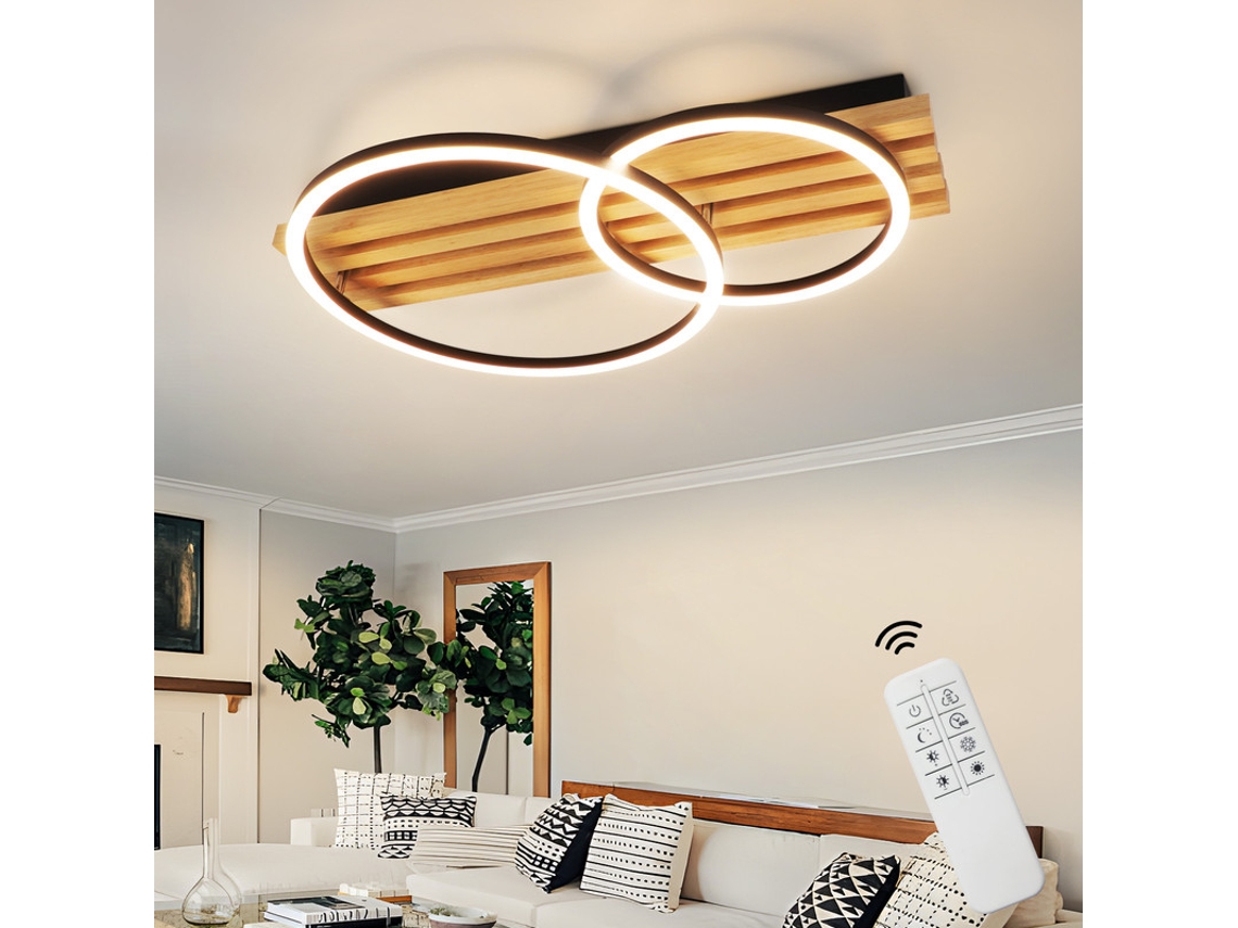 Nettlife Candeeiro De Teto Led Regulável De Madeira Com 3 Anéis, 46 W, Moderna, 70 Cm, Para Sala De Estar