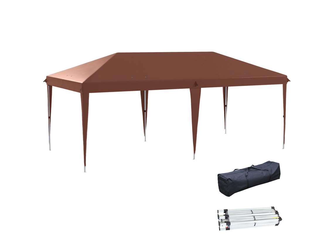 Tenda Dobrável 6x3 M com Altura Ajustável e Estrutura de Aço Castanho S/MARCA