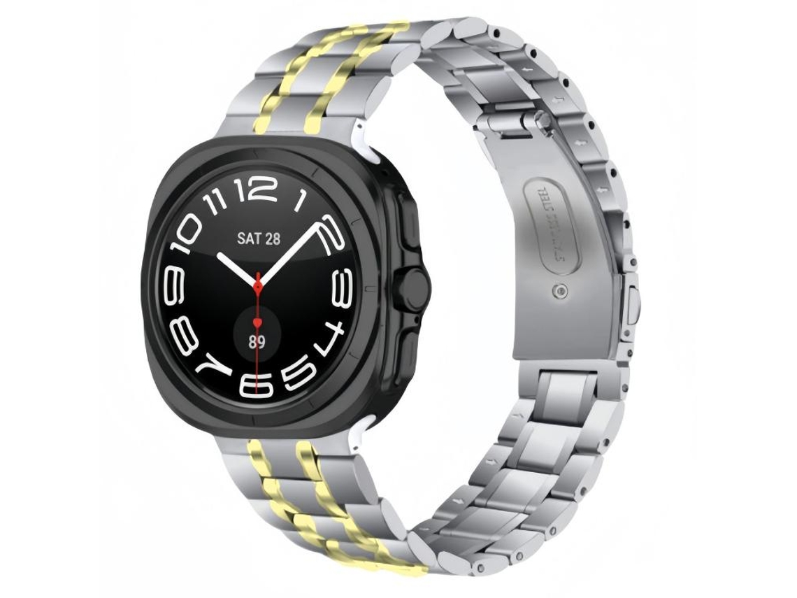 Bracelete para Samsung Galaxy Watch Ultra 2025 Aço Inoxidável Cinco Contas Prata e Dourada XIAOMOYU