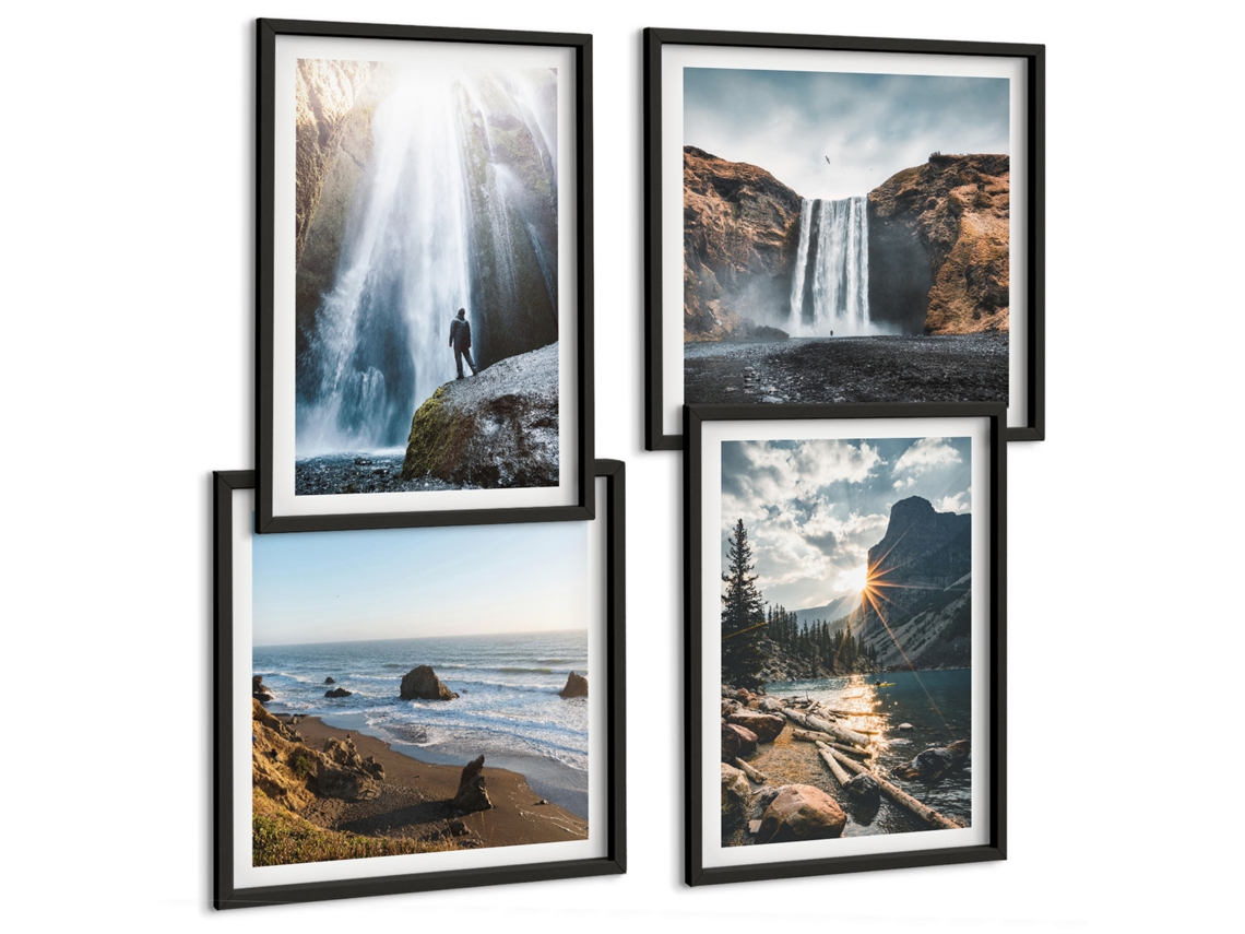Conjunto De Pinturas Âncora, Barco, Remos, Praia Moldura Preta Pinturas De Quarto Espelharte (conjunto De 4 Imagens)