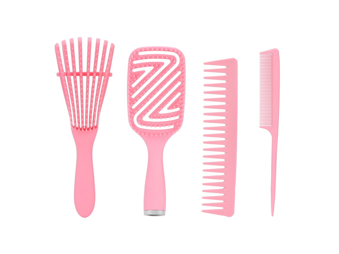 2026 5pcs Cepillo Desenredante Set Pelo Liso Cepillo de Pelo Con Masaje Cuero Cabelludo Peine Hueco Rosa
