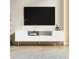 Móvel para TV KOMHTOM, portas ranhuradas, 165x36x55 cm, LED 16 cores, frente laqueada, branco brilhante