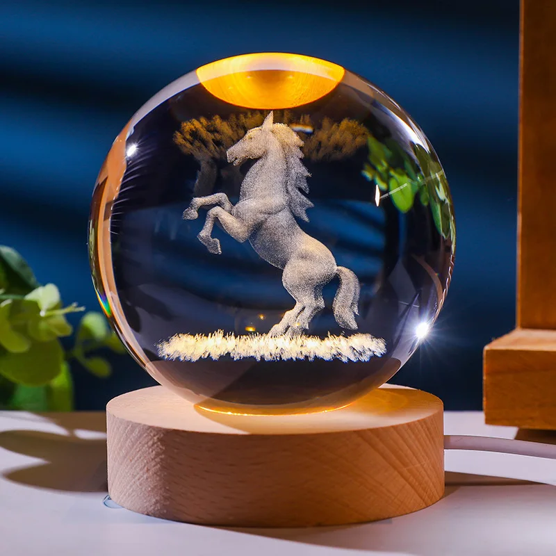 Luminária Noturna Bola de Cristal , Luminária Esculpida em 3d, Decoração para Casa MDUG (luz Quente)