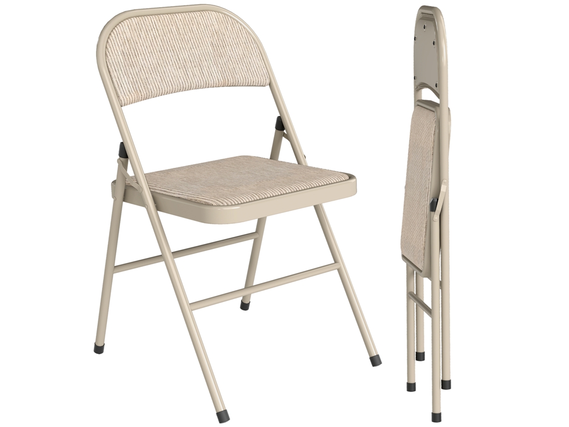 Conjunto de 2 cadeiras dobráveis portáteis para jantar estrutura de aço bege S/MARCA