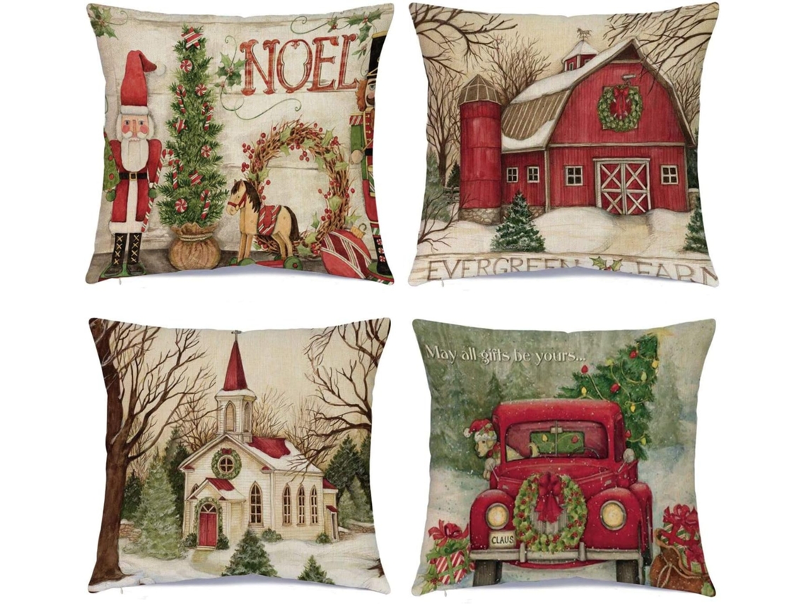 Decorações de Natal Capas de Almofada de Natal 18 X 18 Polegadas Conjunto de 4 Capa de Almofada Série Xmas Fronha Quadrada Personalizada com Zíper