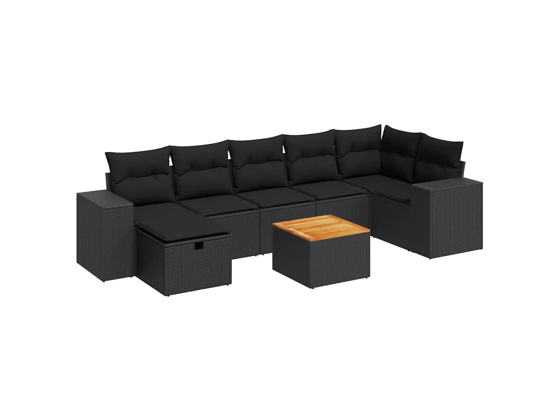 Conjunto de 8 sofás de jardim com almofadões Vime Pe Preto MAISON EXCLUSIVE (N/A)
