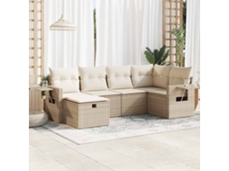 Vidaxl 6 Pcs Conjunto De Sofás P/ Jardim Com Almofadões Vime Pe Bege