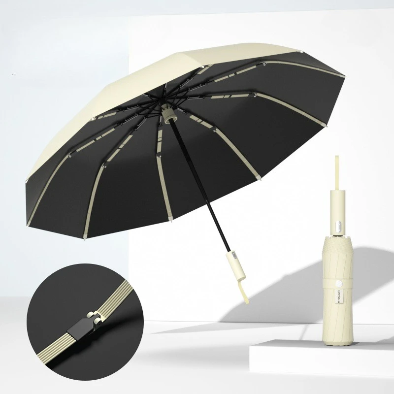 Guarda-chuva Automático À Prova De Vento (marrom Claro), Feito De Vinil, Com Fator De Proteção Solar Upf50+.
