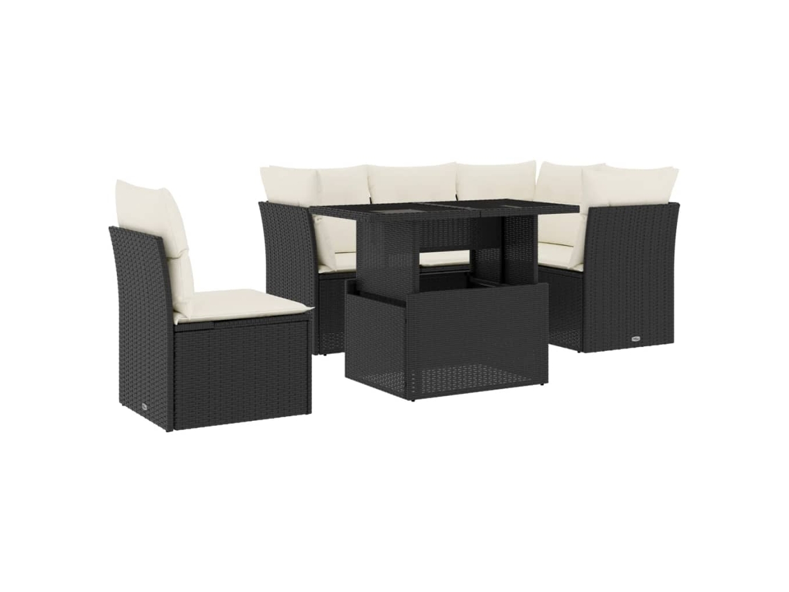 Conjunto Sofás de Jardim 6 Pcs com Almofadões Vime Pe Preto MAISON EXCLUSIVE (6 pcs)