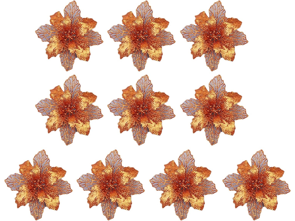 Conjunto De 10 Flores Artificiais Grandes Com Glitter Para Árvore De Natal, 11 Cm