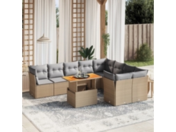 Vidaxl 10 Pcs Conjunto De Sofás P/ Jardim Com Almofadões Vime Pe Bege