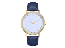 Reloj De Pulsera Analógico De Cuero Unisex Redondo De Quartzo Azul