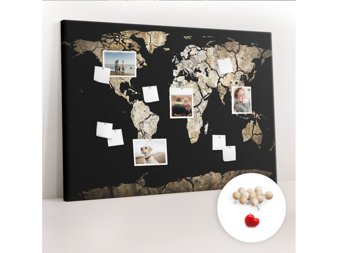 Painel De Cortiça Para Parede Mapa-múndi Seca Para O Escritório Espelharte (140x100 Cm)